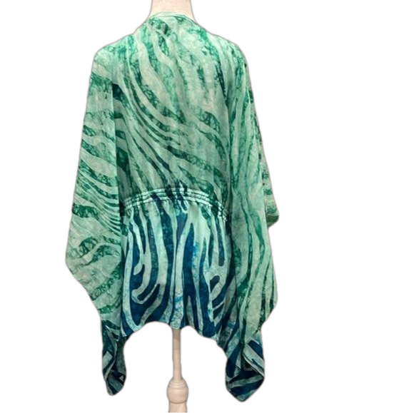 Jones New York Signature L green/blue batwing silky cinched waist top - Picture 5 of 11